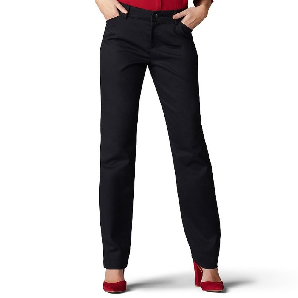 NEW Lee Effortless Wash & Wear Womens 18 Black Stretch Fabric Straight Leg Pant